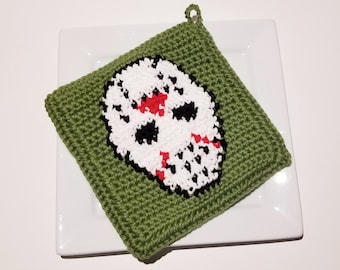 Jason Crochet Pattern Friday the 13th  Potholder PDF Crochet Pattern Graph Written Instructions Color Change Pot Holder Camp Crystal Lake