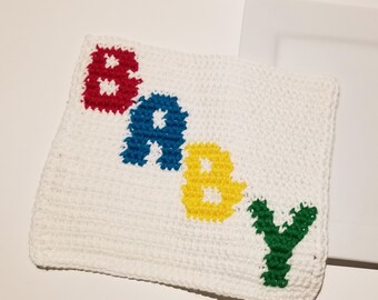 BABY Washcloth Crochet Pattern Graph Written Instructions PDF Wash Cloth - Baby Blanket Square Picture Crochet - Red Blue Yellow