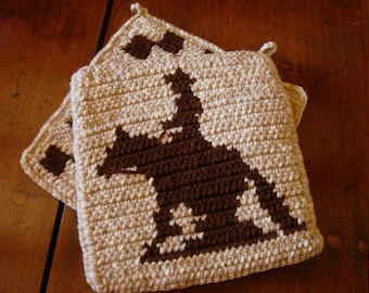 Reining Pferd Topflappen Häkelanleitung Einzelhäkeln SC Graph geschriebene Anleitung Word Chart PDF Download Häkelanleitung Cowboy Cowgirl