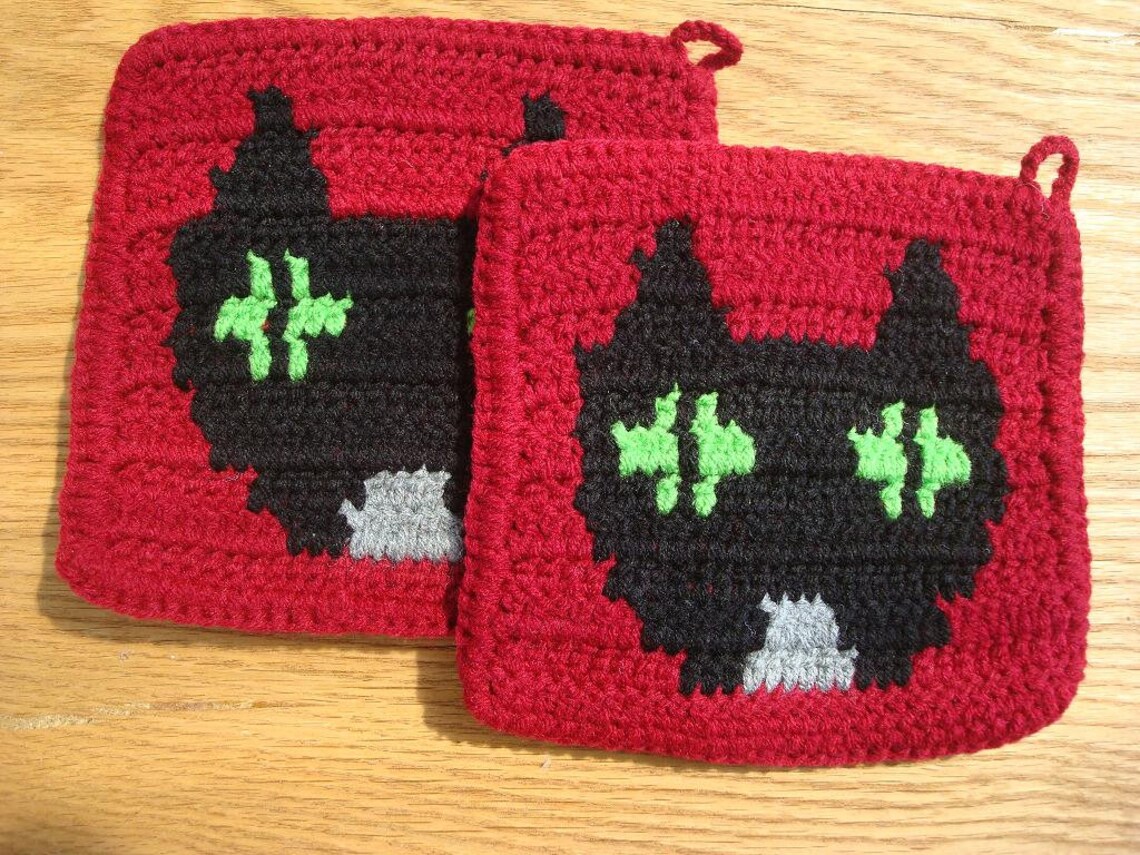 Black Cat Potholder PDF Crochet Pattern Graph Written Etsy