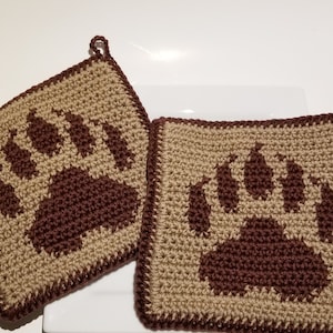 BEAR CLAW Crochet Pattern, Paw Print PDF Crochet Patterns  Potholder Pot Holder, Graph, Written Instructions Single Crochet, Wilderness Bear