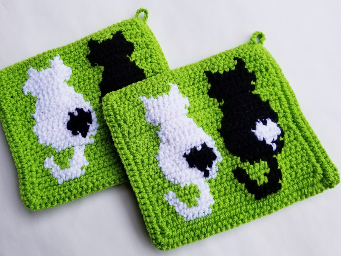 Cat Crochet Pattern, Cats in Love Potholders Single Crochet SC Graph ...