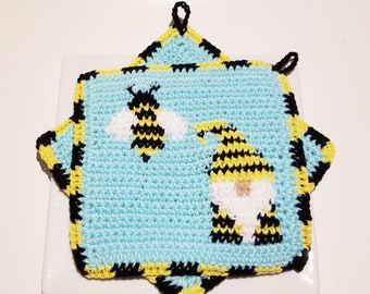 BEE and GNOME Crochet Pattern, Woodland Gift Pot Holder - Graph and Written Instructions Single Crochet Woodland Gnomes Patterns Bumblebee