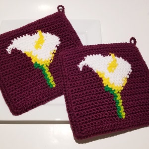 CALLA LILY Potholder Crochet Pattern, Lillies Flowers Mothers Day Potholder Pot Holder Graph and Written Instructions Single Crochet, Scarf image 9