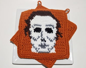 Michael Myers Crochet Pattern Halloween Potholder PDF Crochet Pattern Graph Written Instructions Color Change Pot Holder Horror Movie