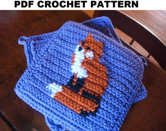 Fox Potholder Crochet Pattern Single Crochet Graph Pattern Written Instructions Digital Download PDF Pattern Pot Holder SC Orange, Red Fox
