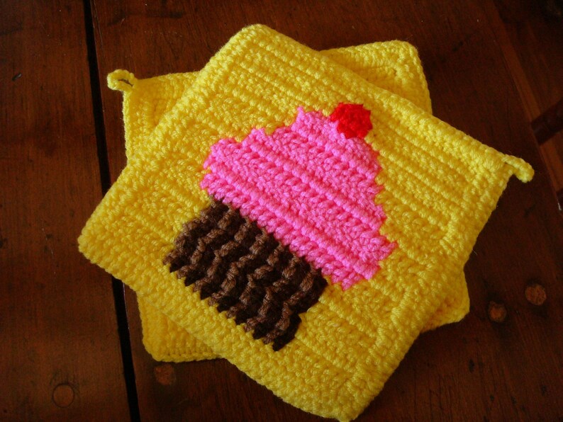 Cherry CUPCAKE Potholder Crochet Pattern Single Crochet SC Etsy