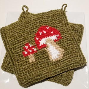Mushrooms Potholder Pdf Crochet Pattern, Toadstool Potholder Pot Holder, Graph and Written Instructions Single Crochet Scarf C2C Woodsy