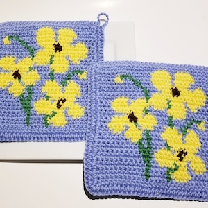 Buttercup Flowers Crochet Pattern, Yellow Flower PDF Potholder Pot Holder, Graph Single Crochet Scarf Garden Potholders Patterns Wildflowers