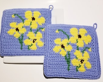 Buttercup Blumen Häkelanleitung, Gelbe Blume PDF Topflappen Topflappen, Graph Einfacher Häkelschal Garten Topflappen Muster Wildblumen