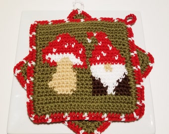 MUSHROOM GNOME Crochet Pattern, Woodland Gift Pot Holder - Graph and Written Instructions, Single Crochet - Woodland Gnomes Patterns