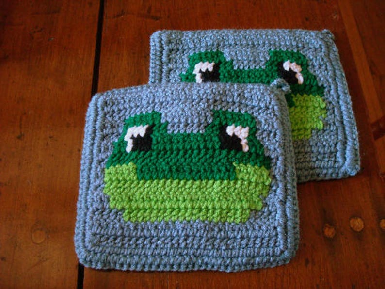 Frog Potholder PDF Crochet Pattern Graph and Written Instructions Color Change Crochet Double Crochet for Pot Holder, Scarf, Blanket image 3