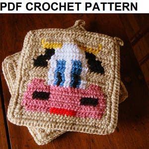 COW Potholder PDF Crochet Pattern - Graph and Written Instructions - Color Change Crochet - Double Crochet for Pot Holder, Scarf, Blanket