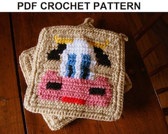 COW Potholder PDF Crochet Pattern - Graph and Written Instructions - Color Change Crochet - Double Crochet for Pot Holder, Scarf, Blanket