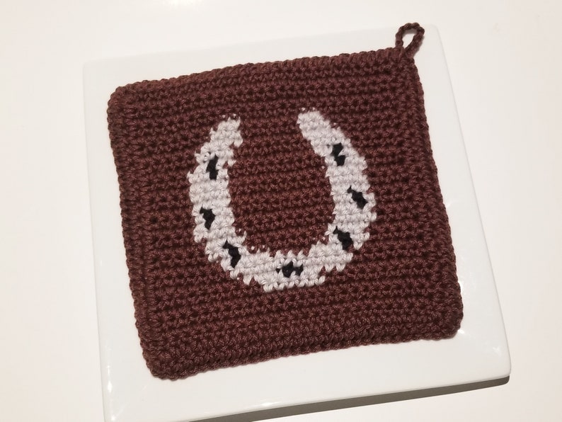 Horseshoe Potholder Crochet Pattern Single Crochet SC Graph Written Instructions Word Chart PDF Download Crochet Pattern Cowboy Cowgirl image 1