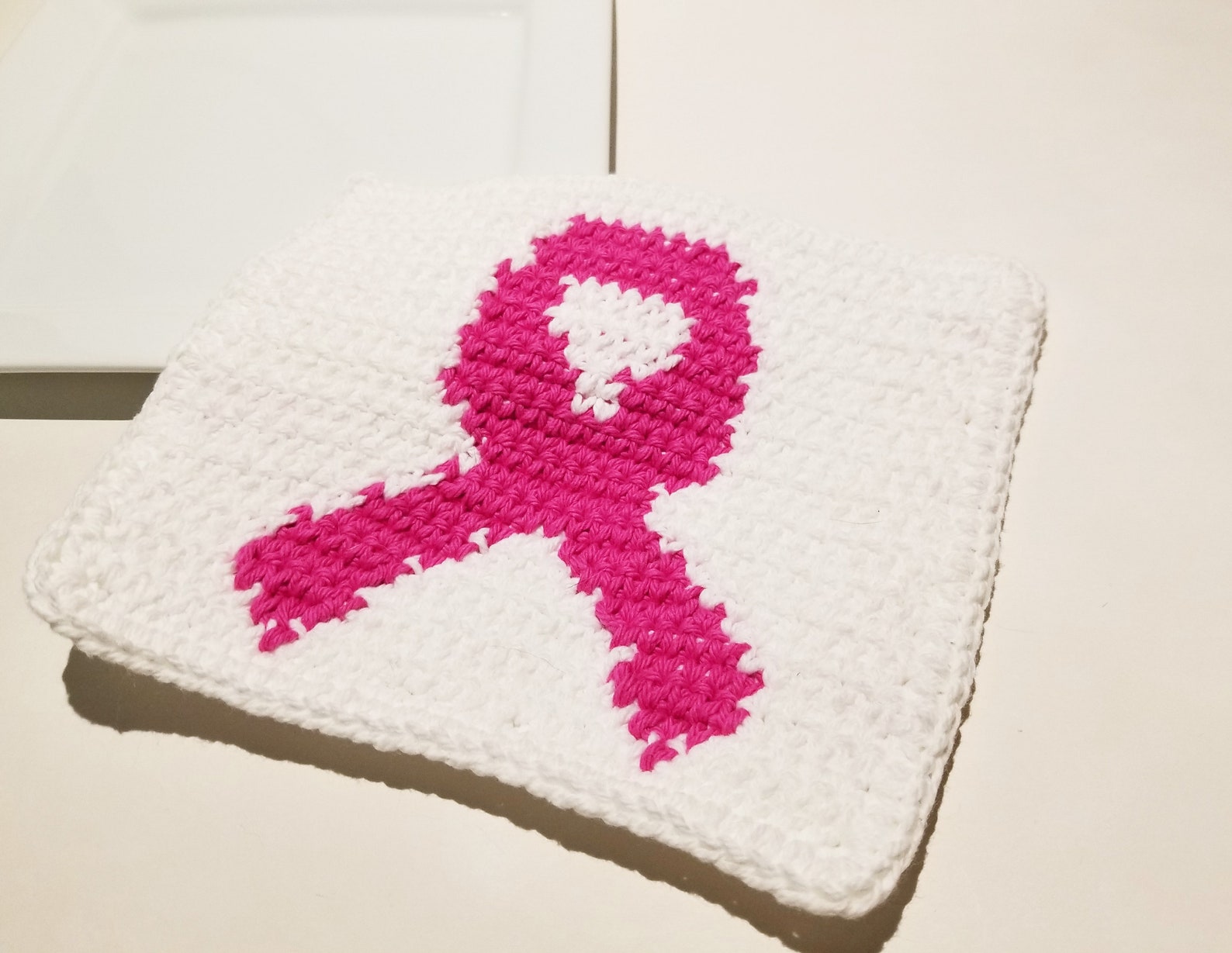 Pink Ribbon Washcloth Crochet Pattern, Single Crochet SC Graph Written ...