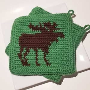 Moose Crochet Pattern, Moose Potholders SC Graph Written Instructions Wildlife Wild Animal Pot Holder Hot Pad Crochet Pattern - Valentine