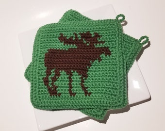 Moose Crochet Pattern, Moose Potholders SC Graph Written Instructions Wildlife Wild Animal Pot Holder Hot Pad Crochet Pattern - Valentine