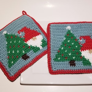 Christmas GNOMES Potholder PDF Crochet Pattern, Christmas Gift Pot Holder Graph and Written Instructions, Single Crochet - Stocking Stuffer