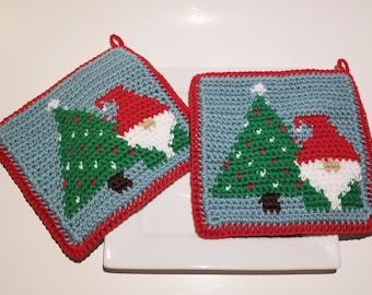 Christmas GNOMES Potholder PDF Crochet Pattern, Christmas Gift Pot Holder Graph and Written Instructions, Single Crochet - Stocking Stuffer