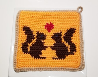 Eichhörnchen Häkelanleitung, Topflappen Single Crochet SC Graph Topflappen Muster - Herbst, Erntedank