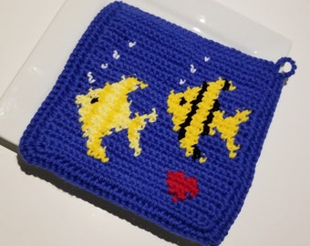 Kaiserfisch Häkelanleitung, verliebter Kaiserfisch Topflappen SC Graph Valentinstag Herz Graph, geschriebener Topflappen Hot Pad Pattern