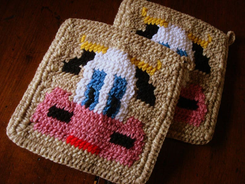 COW Potholder PDF Crochet Pattern Graph and Written Etsy
