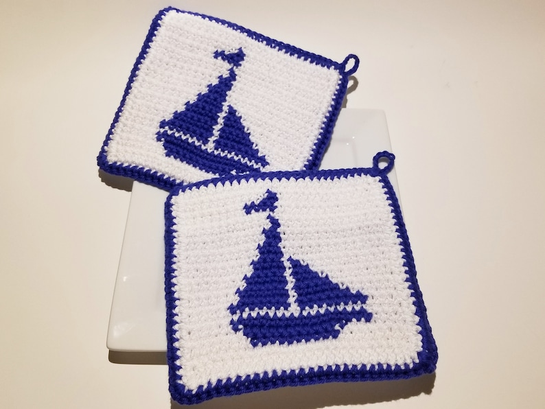 Sailboat Crochet Pattern, Nautical Potholders Single Crochet Graph ...