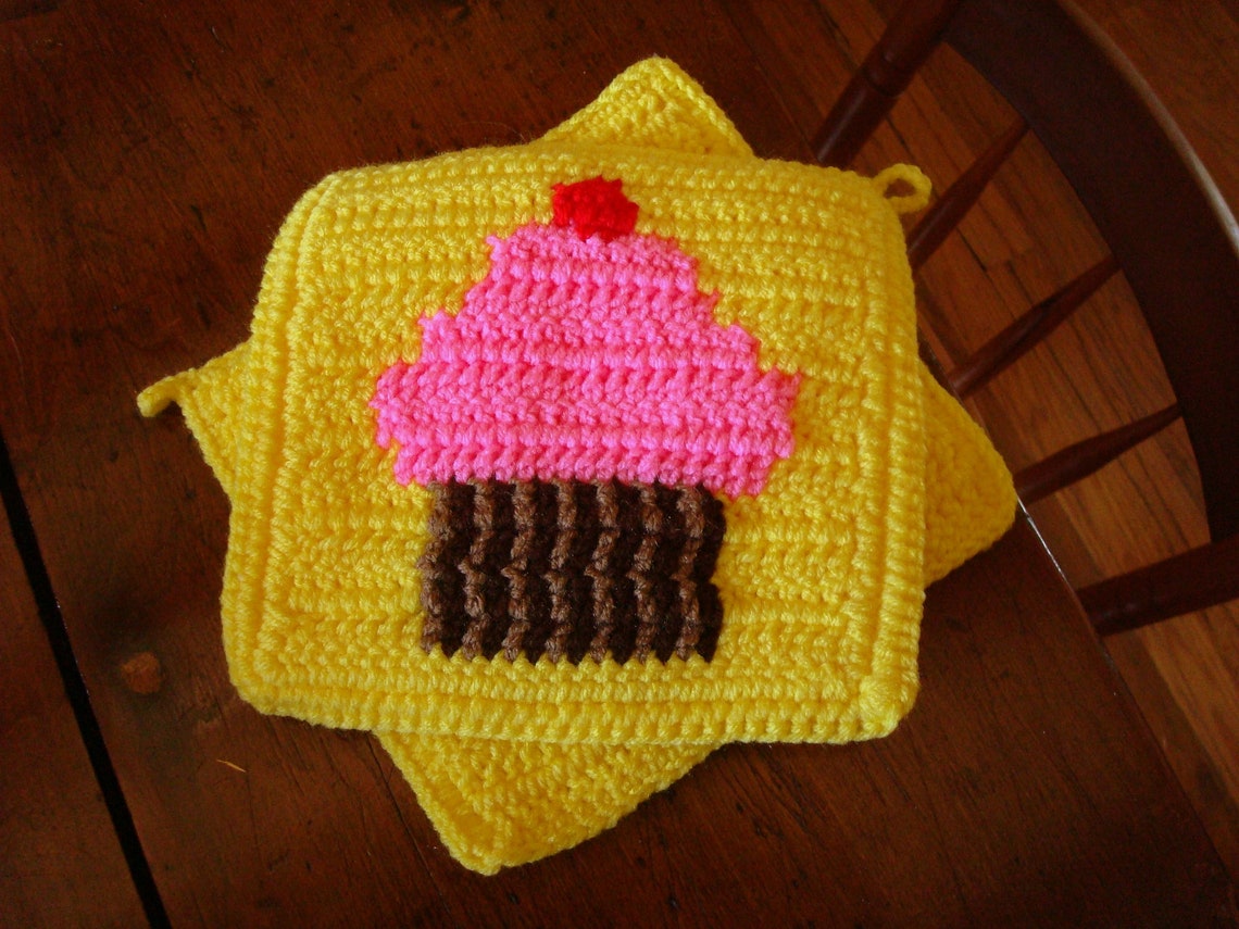 Cherry CUPCAKE Potholder Crochet Pattern Single Crochet SC Etsy