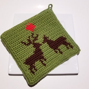 Deer Crochet Pattern, Deer in Love Potholders Buck SC Graph Written Instructions Heart Valentines Day Download Pot Holder Hot Pad Pattern