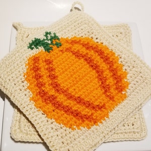 Autumn Crochet Pattern, Pumpkin Potholders Single Crochet SC Graph Pot Holder Hot Pad- Thanksgiving Graph Pattern, Written Instructions