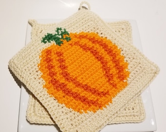 Autumn Crochet Pattern, Pumpkin Potholders Single Crochet SC Graph Pot Holder Hot Pad- Thanksgiving Graph Pattern, Written Instructions