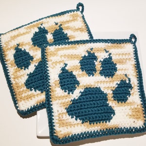 Big Cat Claw PAW PRINT Potholder Pdf Crochet Pattern, Potholder Pot Holder, Graph, Written Instructions Single Crochet, Mountain Lion Cougar