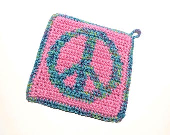 Peace Sign Crochet Pattern - EASY Potholder Single Crochet SC Graph Written Instructions Word Chart PDF Download Crochet Pattern, Tapestry