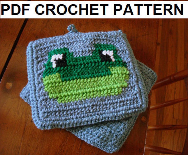Frog Potholder PDF Crochet Pattern Graph and Written Instructions Color Change Crochet Double Crochet for Pot Holder, Scarf, Blanket image 1
