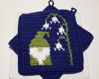 Gnome und Lilien, Maiglöckchen Häkelanleitung, Woodland Gift, Topflappen, Einzelanleitung, Einzelhäkeln, Gnome-Muster