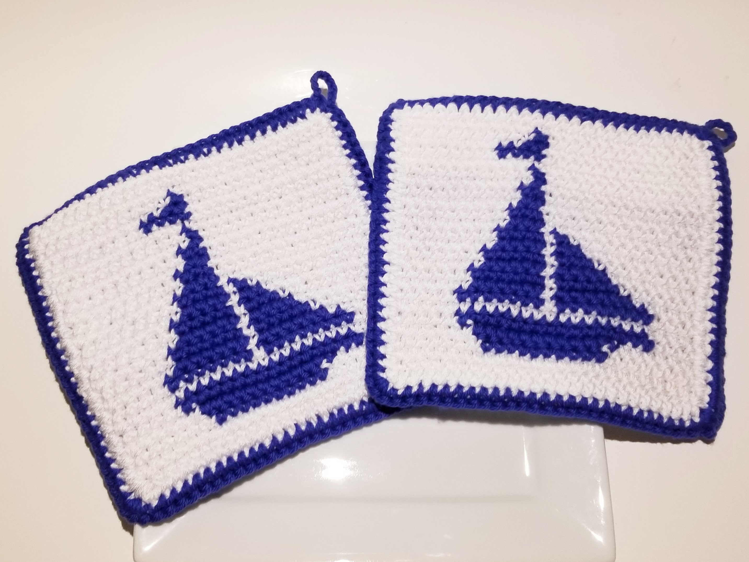 Sailboat Crochet Pattern Nautical Potholders Single Crochet Etsy