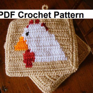 Chicken Potholder PDF Crochet Pattern - Graph and Written Instructions - Color Change Crochet - Double Crochet