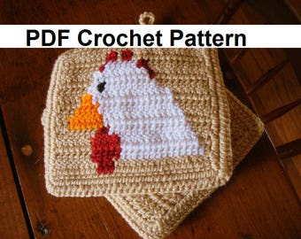 Chicken Potholder PDF Crochet Pattern - Graph and Written Instructions - Color Change Crochet - Double Crochet