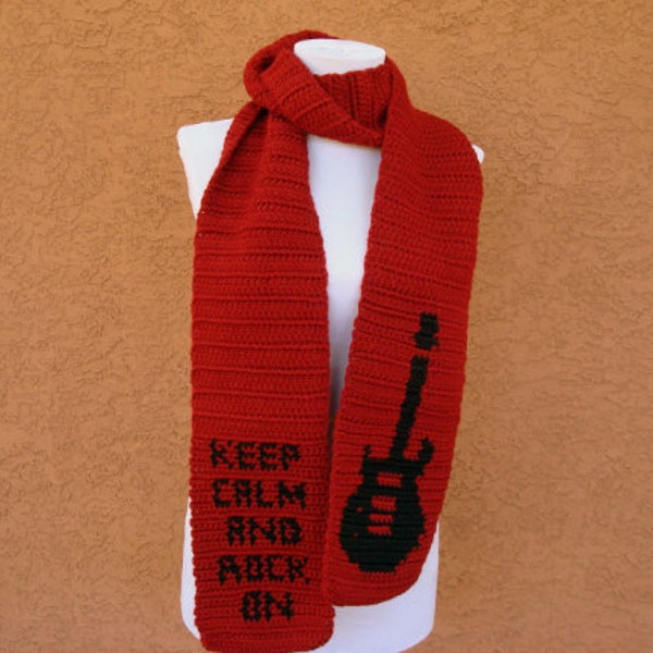 Scarf Crochet Pattern Keep Calm and Rock On, Guitar Scarf Crochet Pattern Single Crochet Graph Written Instructions Download Scarves Pattern