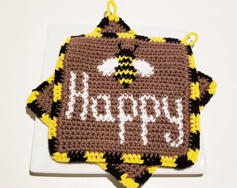 Bee Happy Häkelanleitung, Bienen PDF Topflappen Topflappen Graph Patterns Häkelanleitung Wandteppich häkeln Küche Home Decor