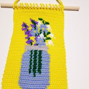 Wildflowers Mason Jar Wall Hanging Crochet Pattern, Wall Decor Art Deco Single Crochet Graph Intarsia Tapestry Download Pattern Flowers