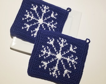 SNOWFLAKE Crochet Pattern Potholder, Winter Christmas Gift Pot Holder - Graph and Written Instructions, Single Crochet - Stocking Stuffer