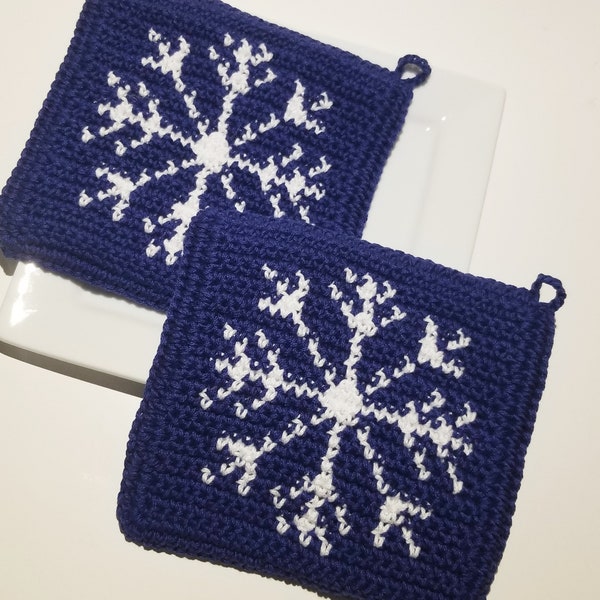 SNOWFLAKE Crochet Pattern Potholder, Winter Christmas Gift Pot Holder - Graph and Written Instructions, Single Crochet - Stocking Stuffer