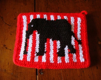 Circus Elephant Potholder pdf Crochet Pattern, Animal Elephant, Red, White, Graph and Written Instructions, Single Crochet, Afghans, Scarf