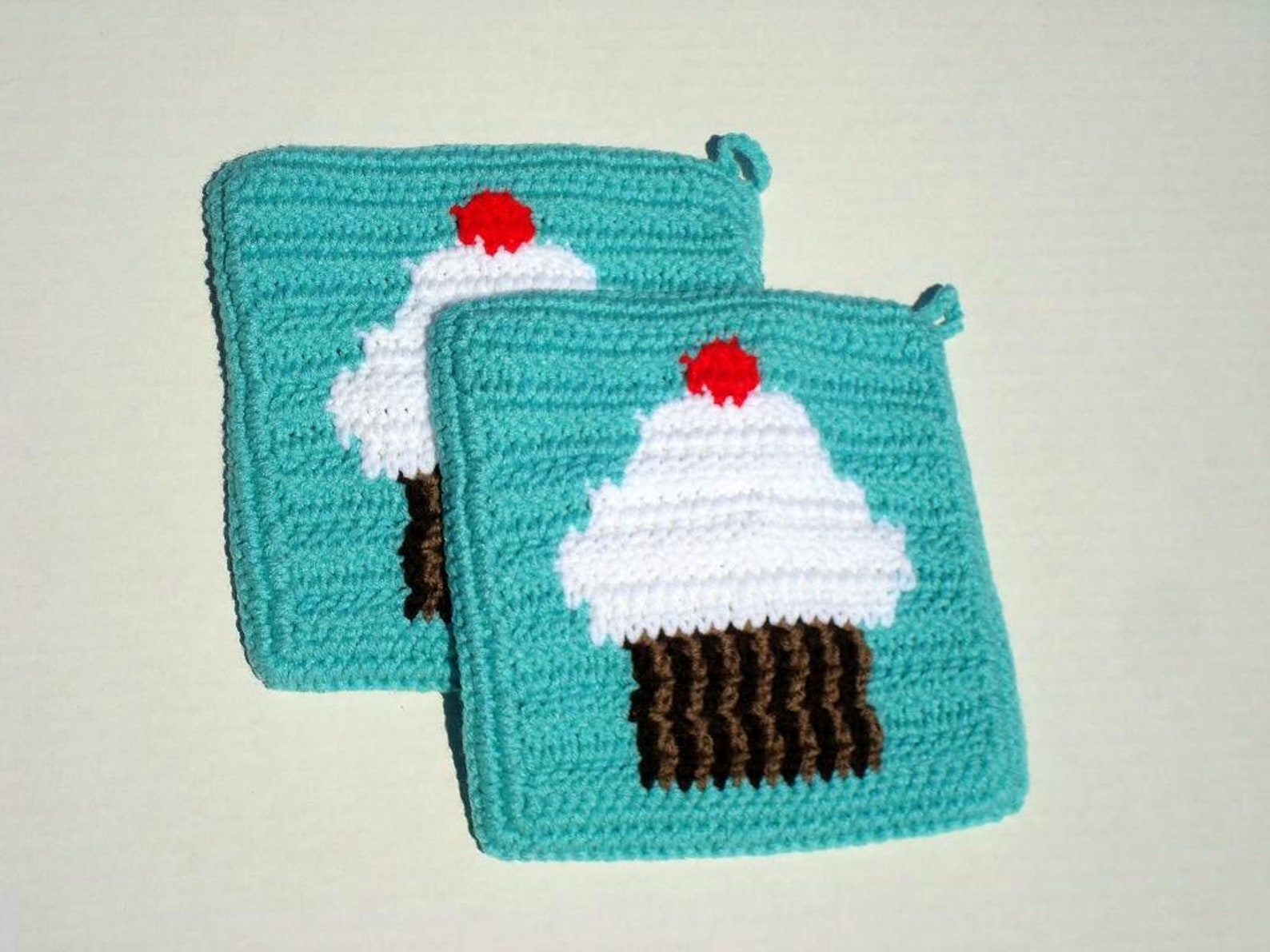 Cherry CUPCAKE Potholder Crochet Pattern Single Crochet SC Etsy