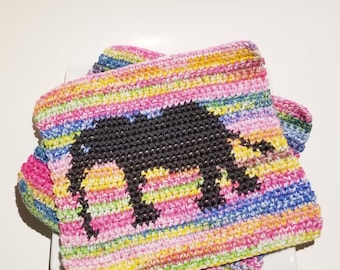 Elephant Washcloth Crochet Pattern Single Crochet SC Graph Written Instructions Word Chart PDF Download Wash Dish Cloth - Silhouette Square