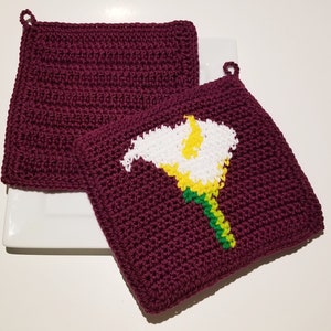 CALLA LILY Potholder Crochet Pattern, Lillies Flowers Mothers Day Potholder Pot Holder Graph and Written Instructions Single Crochet, Scarf image 6