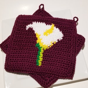 CALLA LILY Potholder Crochet Pattern, Lillies Flowers Mothers Day Potholder Pot Holder Graph and Written Instructions Single Crochet, Scarf image 8