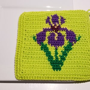 Iris Flower Crochet Pattern, Irises PDF Potholder Pot Holder, Graph Written Instructions Single Crochet Scarf, Garden, Potholders Patterns